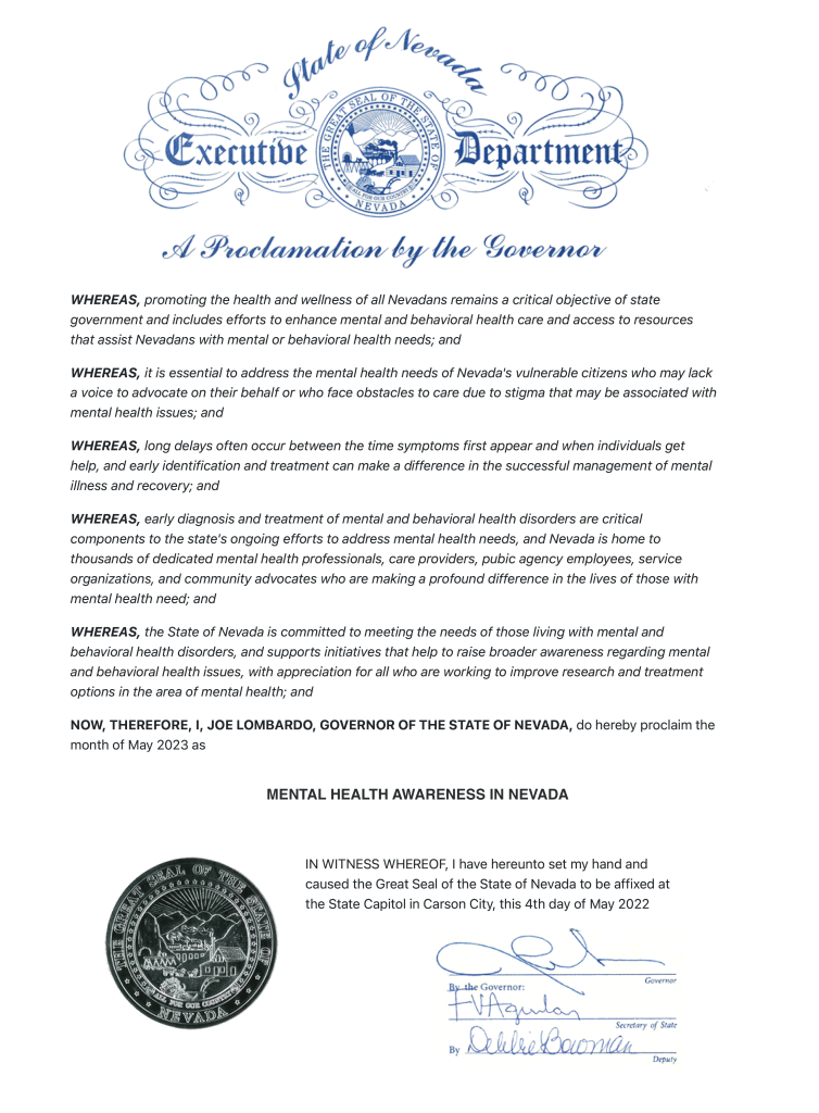 Nevada Governor Joe Lombardo Proclaims May 2023 As Mental Health